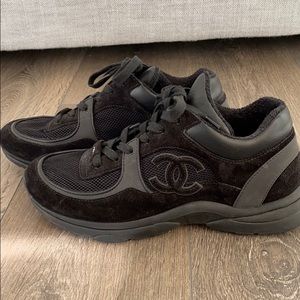Chanel F/W19 Black Mesh and Suede Sneakers